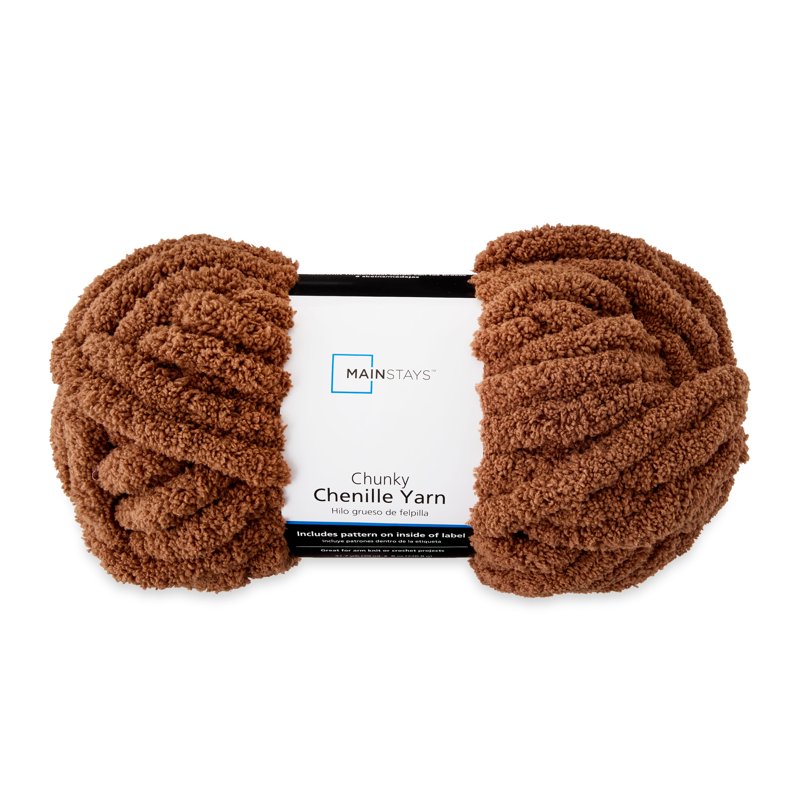 Mainstays Chunky Chenille Yarn - Toffee, Super Bulky, 31.7 Yards