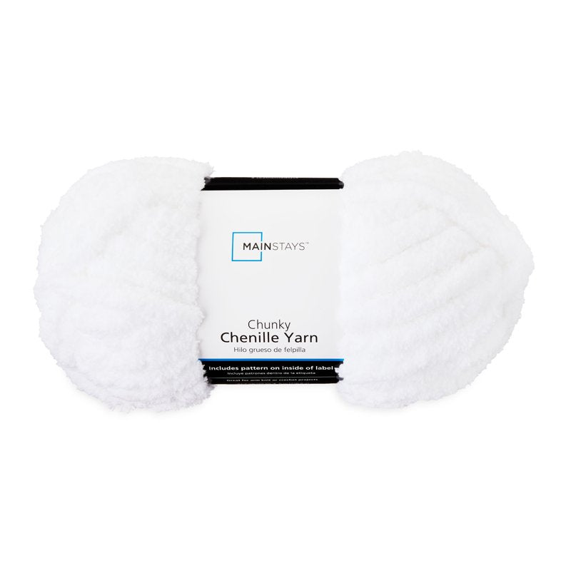 Super Bulky White Chenille Yarn - 31.7 Yards, 100% Polyester, For Knitting & Crocheting