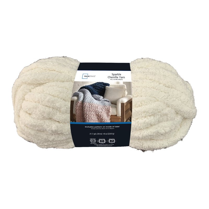 Sparkle Chenille Yarn - Vanilla Dream, Super Bulky, 31.7 yd, Polyester
