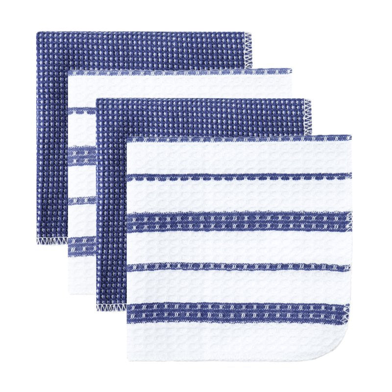 Cotton Waffle Dishcloth Set - Blue & White Striped, 4 Pack