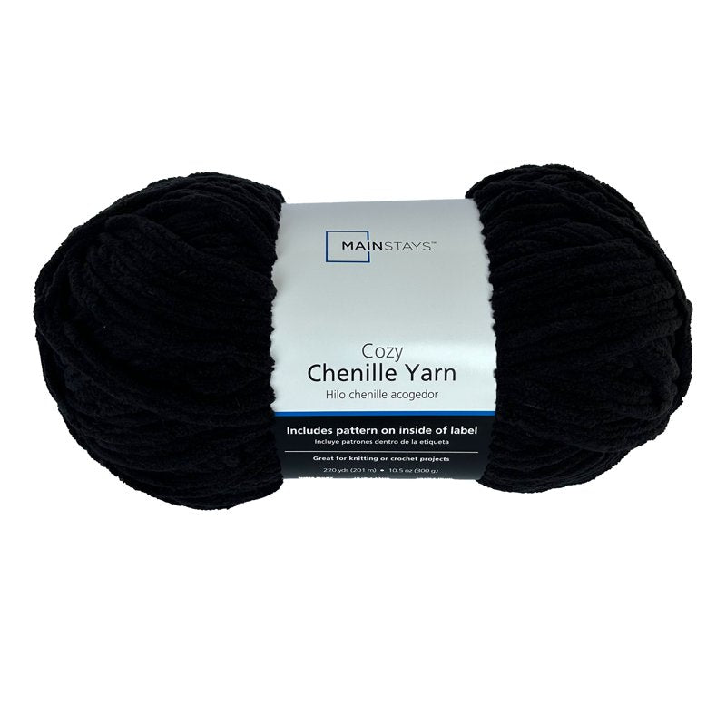 Super Bulky Black Chenille Yarn 220 yd for Knitting & Crocheting - Single