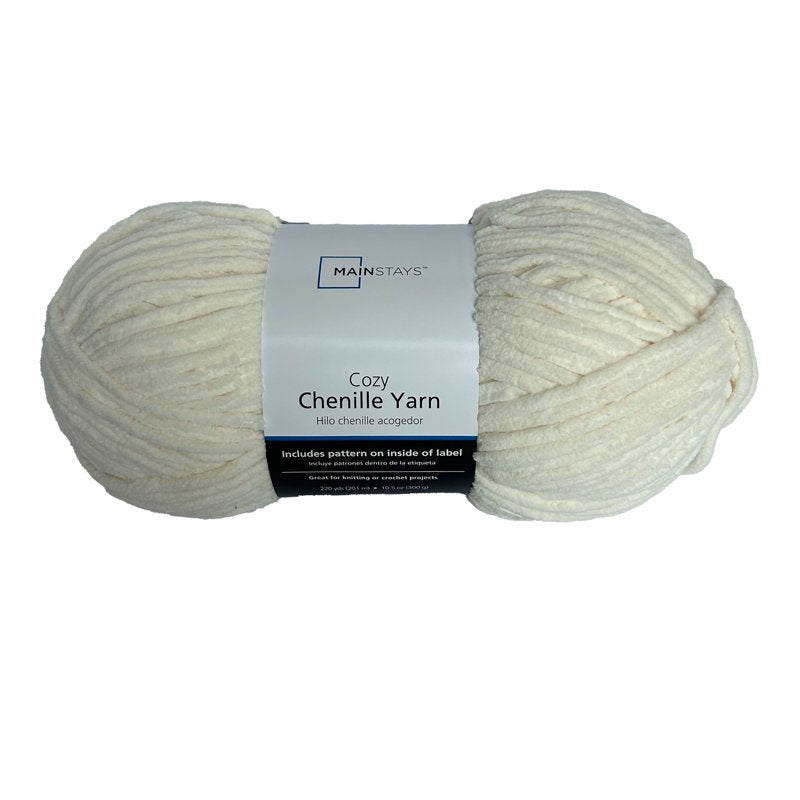 Super Bulky Ivory Chenille Yarn 220 yd for Knitting & Crochet - Single