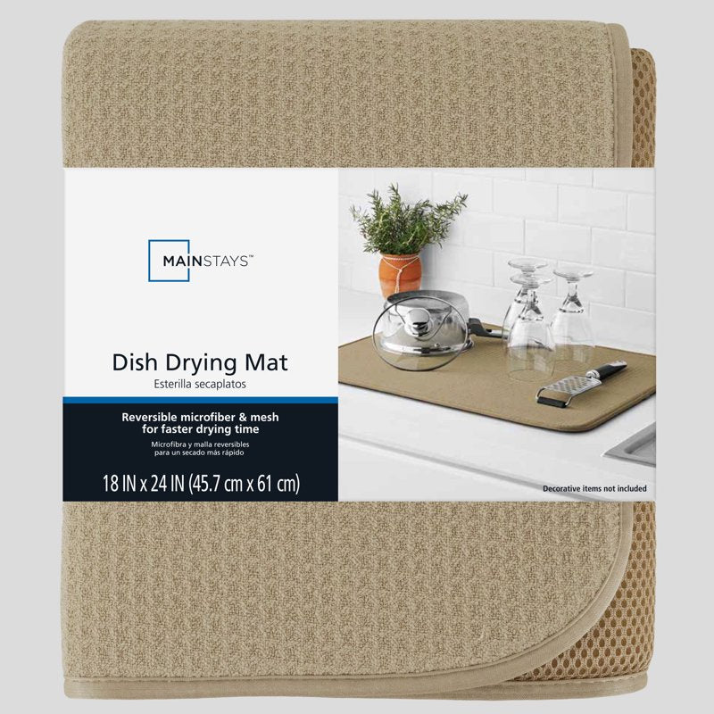 Dish Drying Mat - Absorbent Countertop Drying Mat, 18 x 24 in, Brown Stone - Single