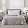 Full/Queen Botanical Floral Stitched Reversible Quilt Light Purple