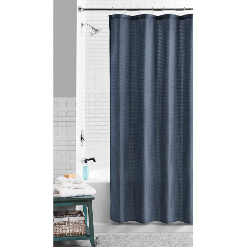 Mainstays Navy Blue Eco-Friendly Waffle-Weave Fabric Shower Curtain - 72x72 Inches - Single Variation