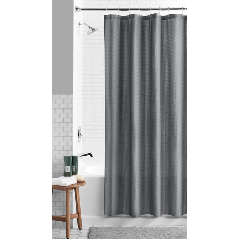 Mainstays Fabric Shower Curtain Gray 72x72 Waffle-Weave with Recycled Polyester - Single