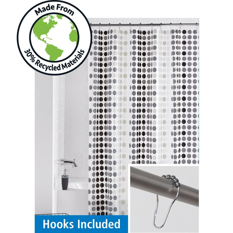 Black and White Polka Dot Waterproof Shower Curtain Set with 12 Hooks - 70x72 Inches