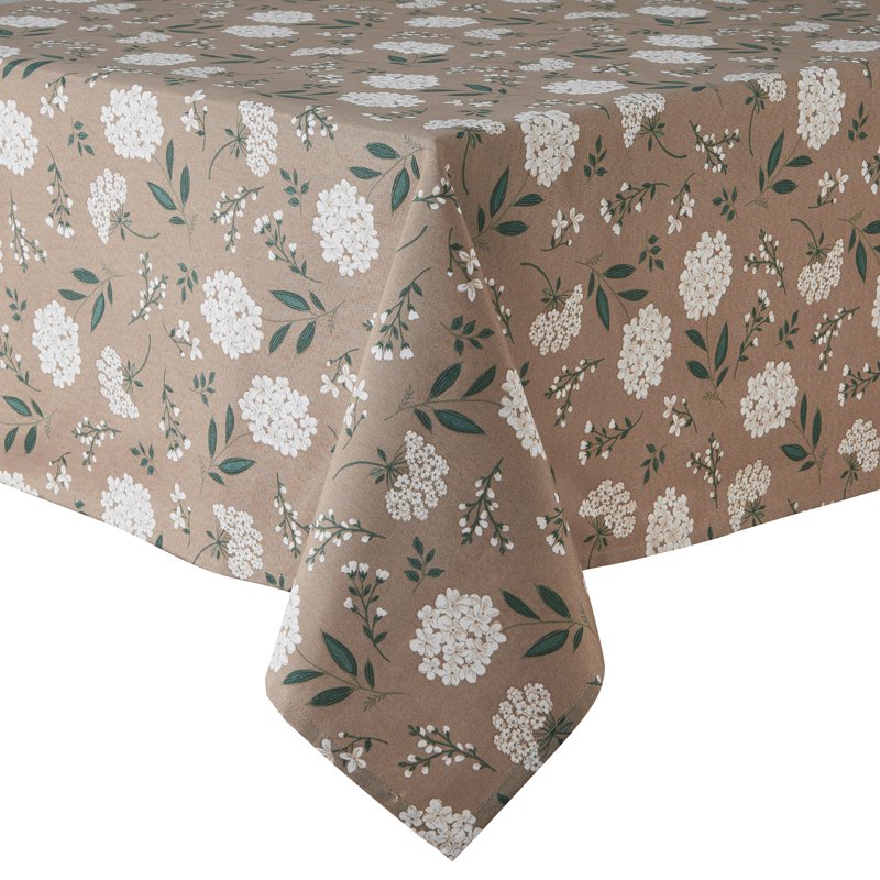 Floral Brown Tablecloth - 60" x 84" Hydrangea Design