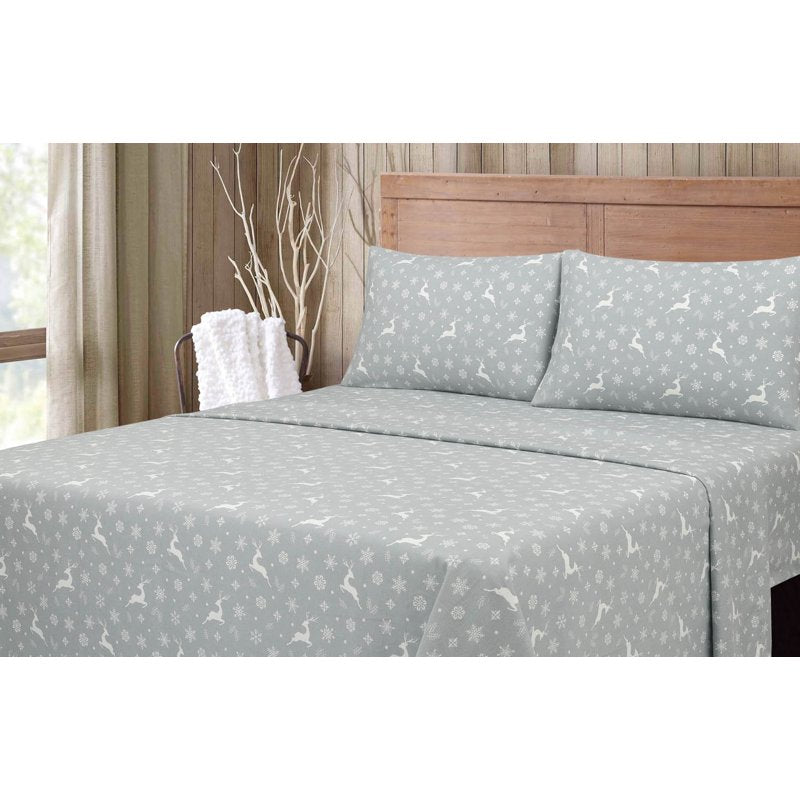 Mainstays Flannel King Sheet Set - Gray Fair Isle Warm Cozy Bedding