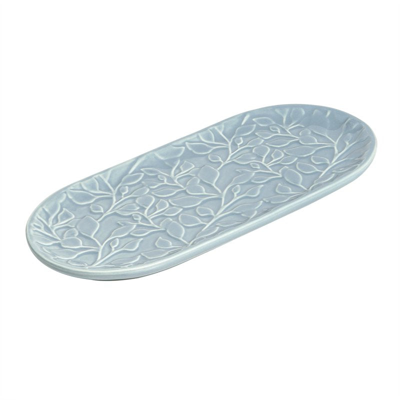 Blue Floral Ceramic Tray for Bathroom Countertop Organization