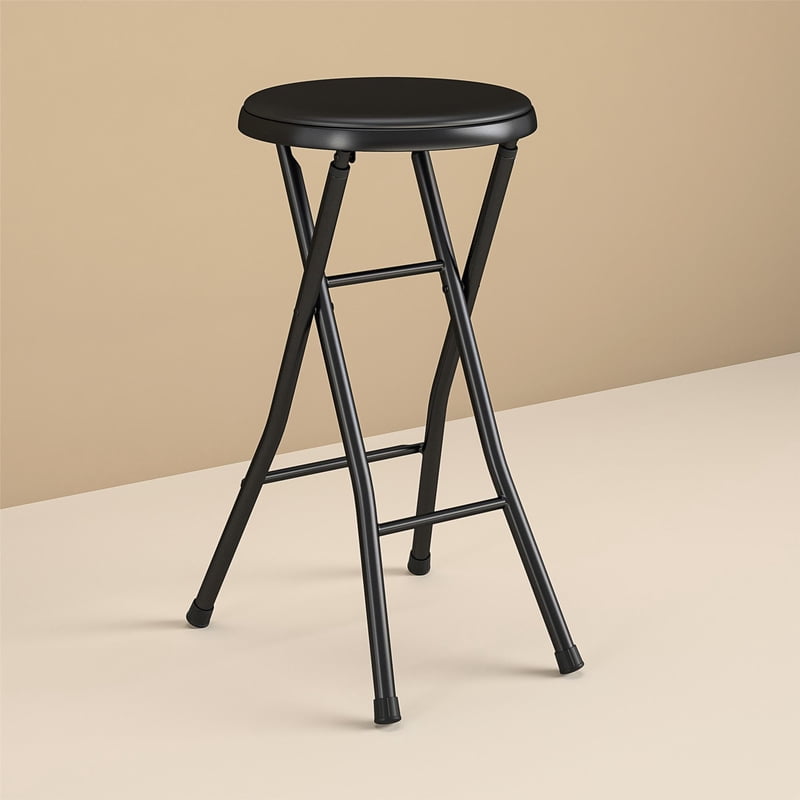 Folding Counter Stool with Vinyl Padded Seat - Black