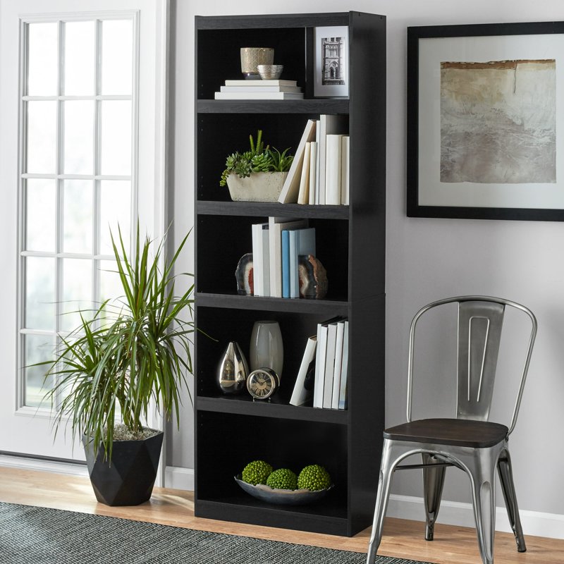 5-Shelf Bookcase with Adjustable Shelves - Multiple Colors Available