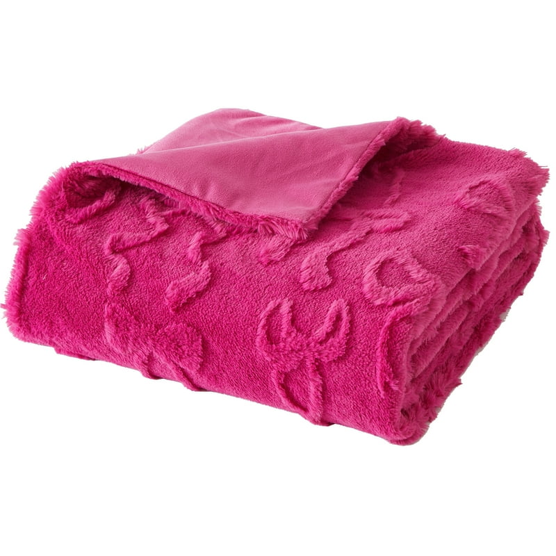 Faux Fur Throw Blanket with Carved Bow Texture - 50x60 Inches