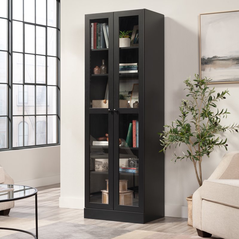 Glass Door Storage Cabinet Bookcase - Adjustable Shelves