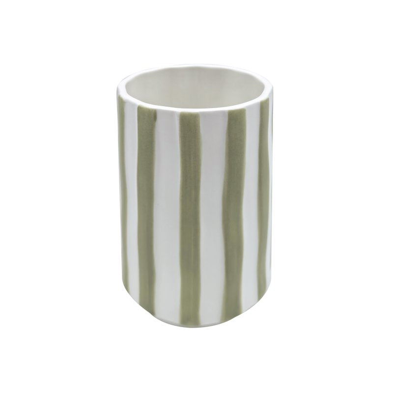 Mainstays Hand Painted Green & White Stripe Toothbrush Holder - Bathroom Accessory