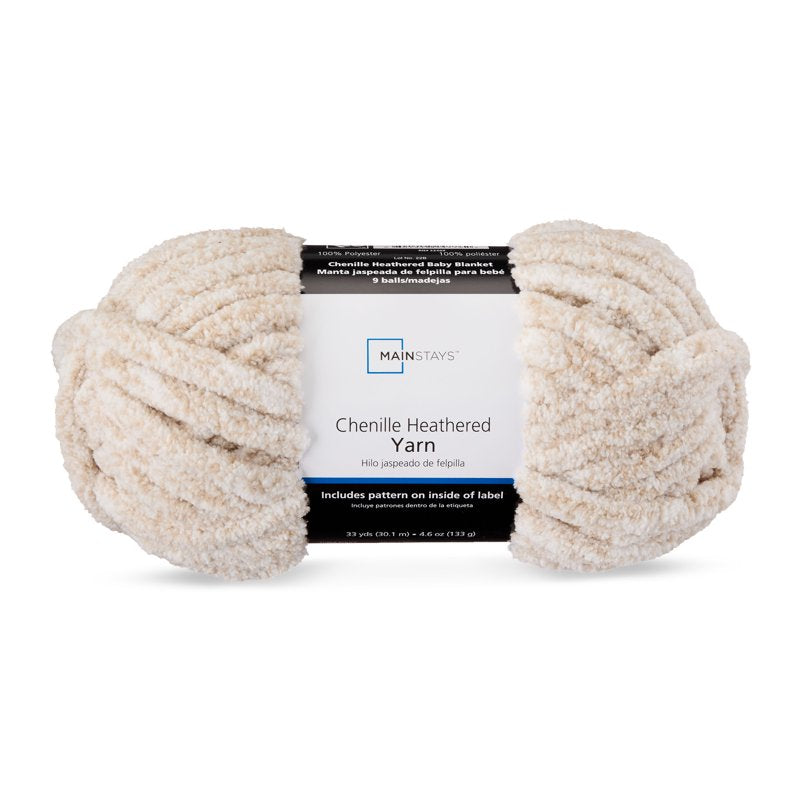 Super Bulky Heathered Chenille Yarn - Mushroom, 33 Yards, 100% Polyester