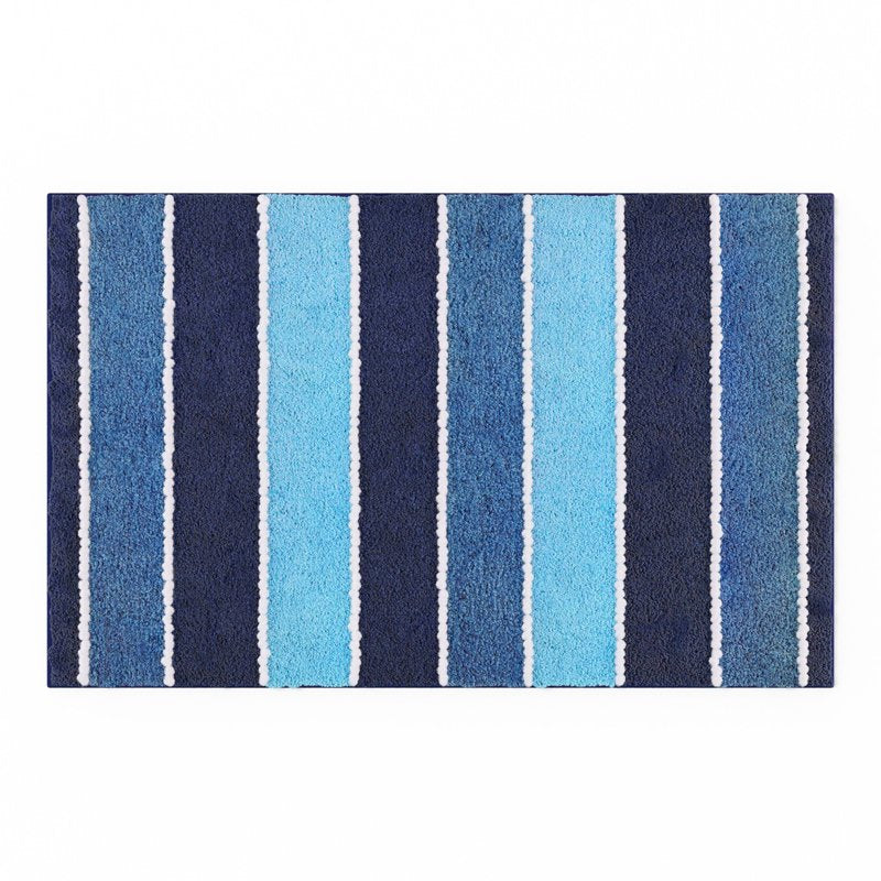 Kids Bath Rug - Blue Stripe, 32 x 20 Inches, Absorbent & Slip-Resistant