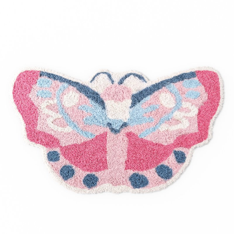 Kids Butterfly Bath Rug - 34 x 20 Inches, Soft Cotton, Non-Slip Backing