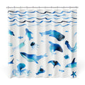 Kids Fabric Shower Curtain with Hooks Set - Ocean Pattern, 72x72 Inches