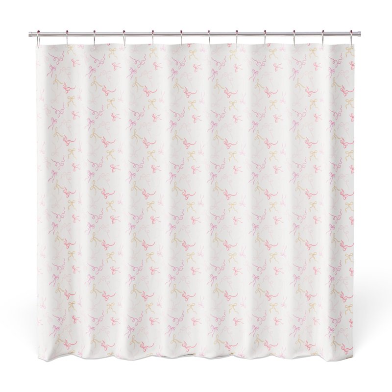 Kids Fabric Shower Curtain Set with Bow and 12 Roller Hooks - 72 x 72 Inches