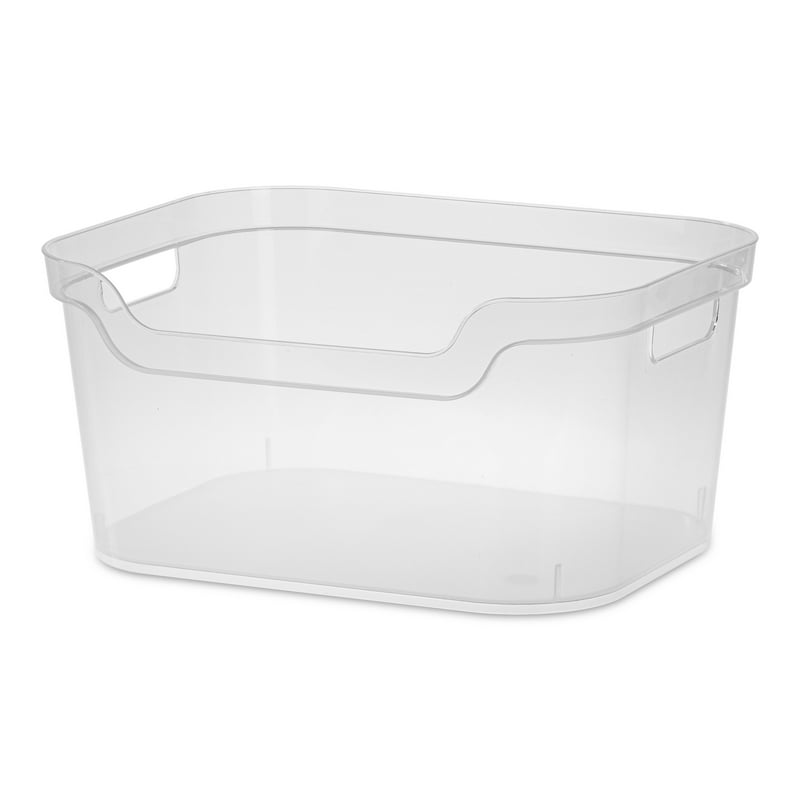 Large Clear Plastic Storage Bin with Scoop Front & Handles for Organizing