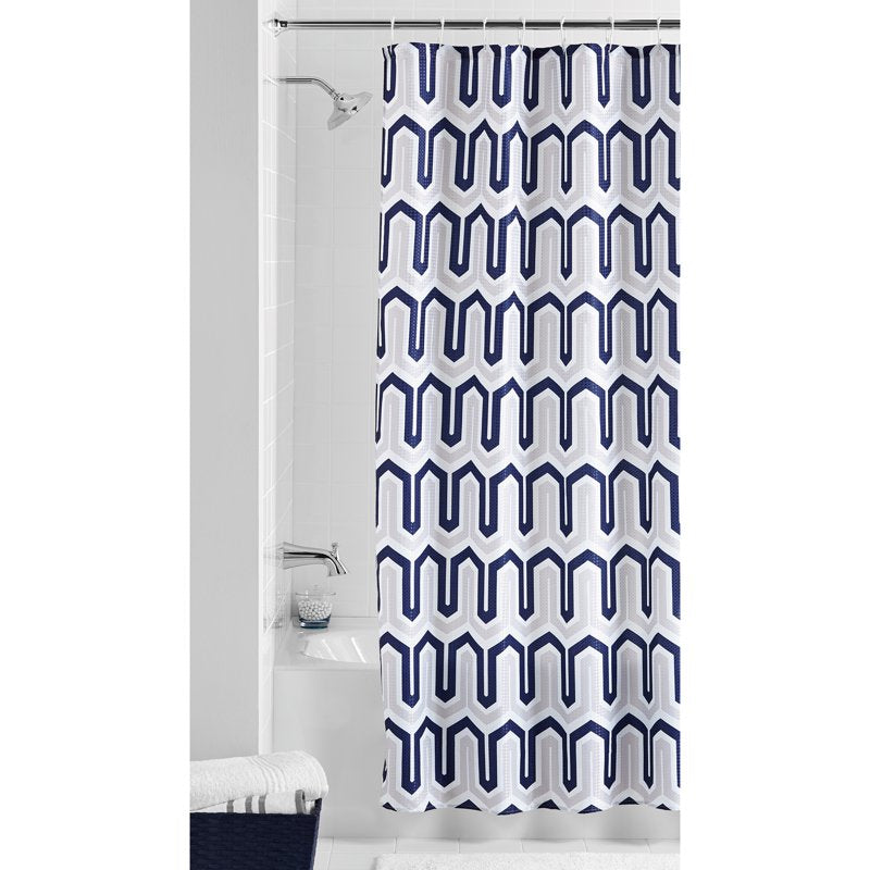 Shower Curtain 70x72 Inches Navy Geometric Polyester Bathroom Decor - Curtain