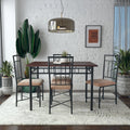 5-Piece Wood & Metal Dining Set with Upholstered Chairs - Deep Walnut