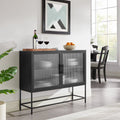 Metal and Fluted Glass Bar Cabinet - Black Finish