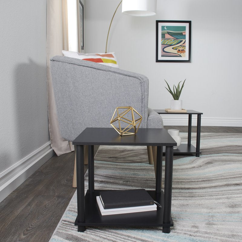 End Tables Set of 2 - No Tools Assembly, Solid Black