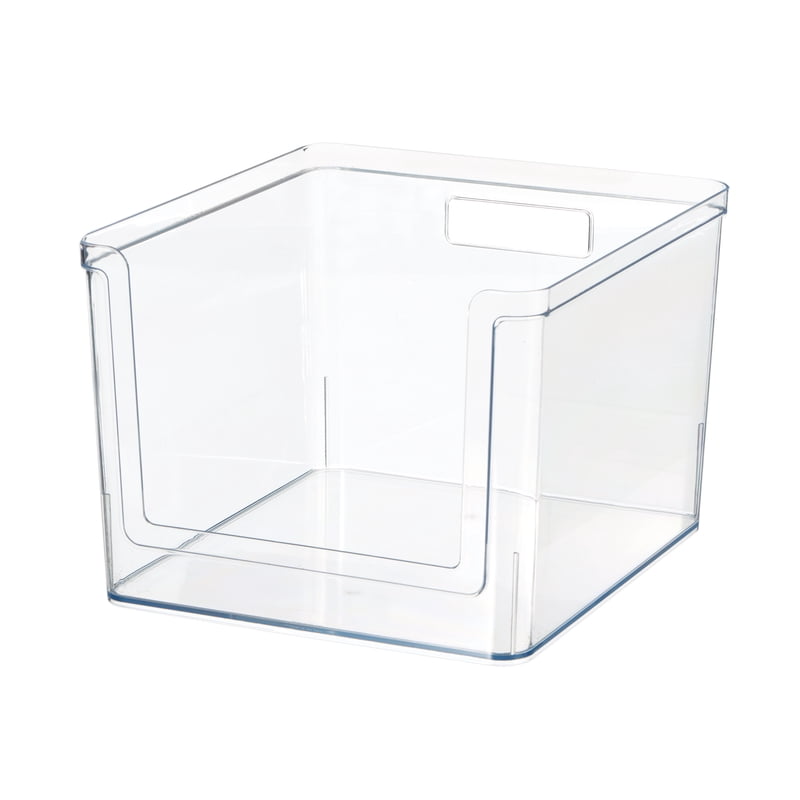 Large Clear Plastic Pantry Storage Bin with Handles - Deep Open-Front Organizer