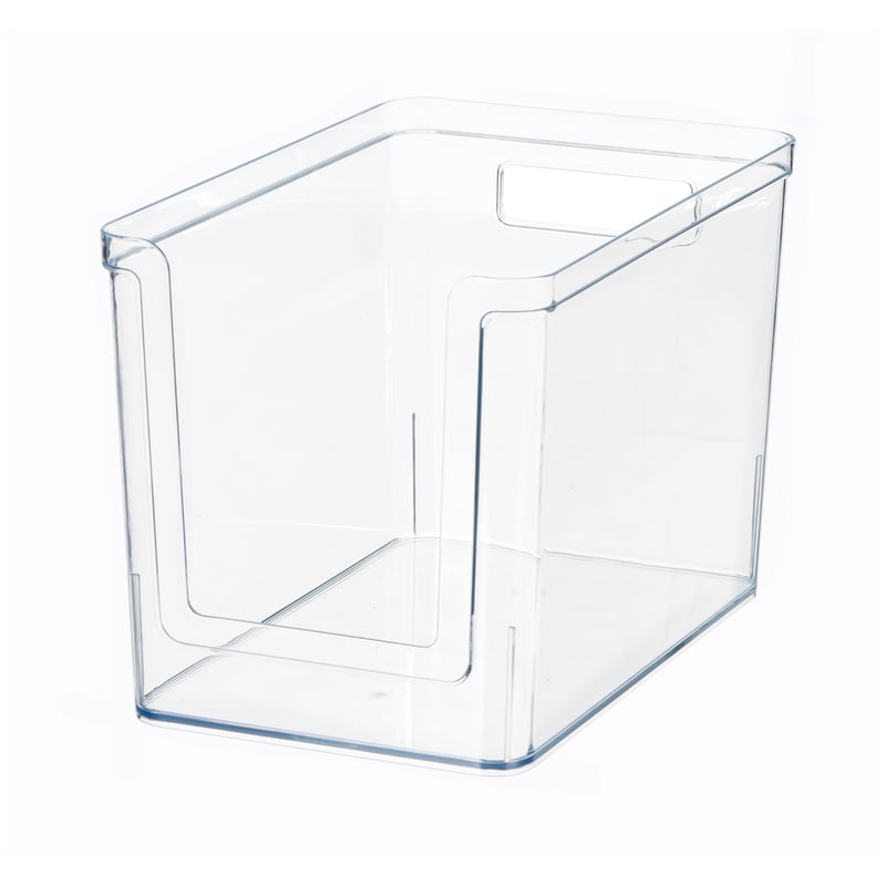 Clear Plastic Pantry Storage Bin with Open Front, Large Deep Organizer