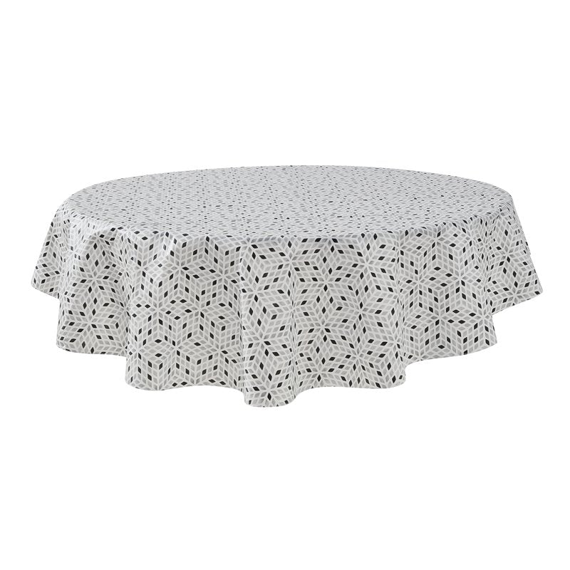 PEVA Tablecloth - 70 Inch Round, Black White Geometry