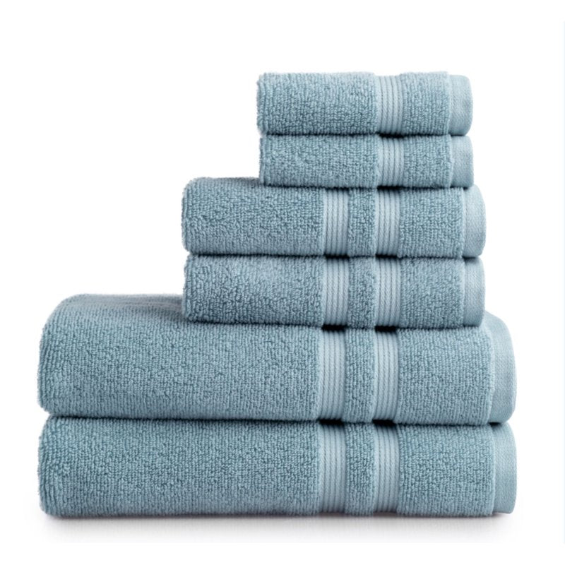Mainstays Cotton Bath Towel Set - Quick Dry, Fade Resistant, Blue - 6 Piece