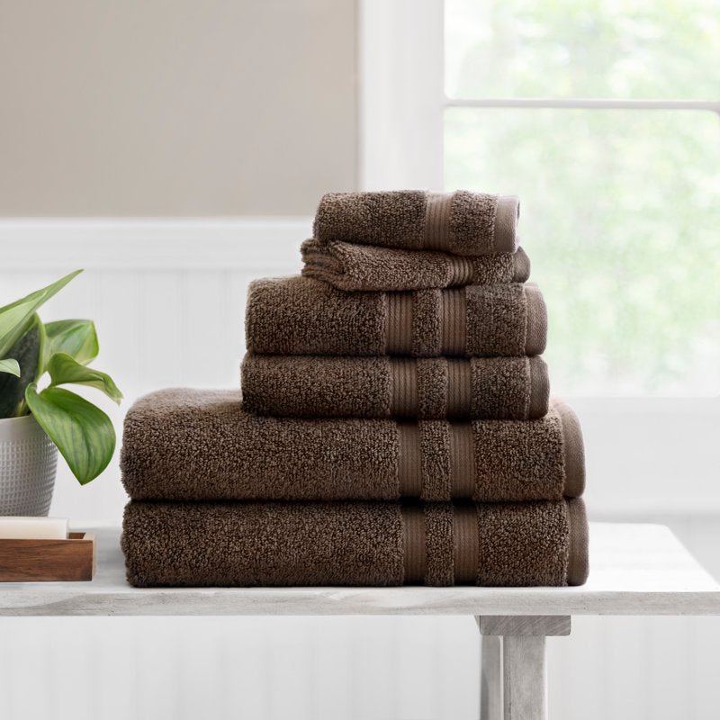 Mainstays Cotton Bath Towel Set - Brown Basket, 6-Piece Quick Dry & Fade Resistant