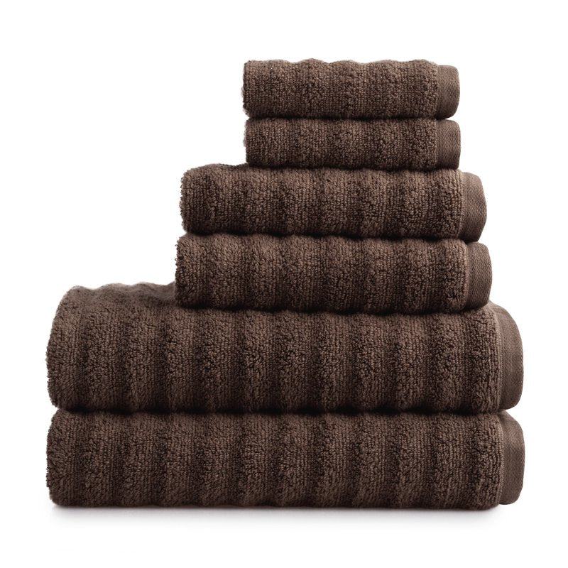Mainstays Performance 6-Piece Textured Bath Towel Set - Brown Basket Variation