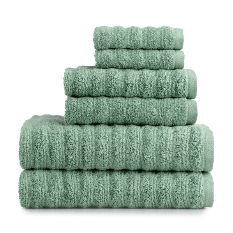 Performance Cotton Textured Bath Towel Set - Green Sage, 6 Pieces