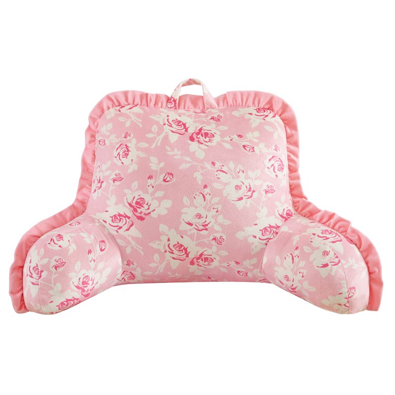 Pink Rose Backrest Pillow with Ruffle Trim - Supportive Indoor Cushion