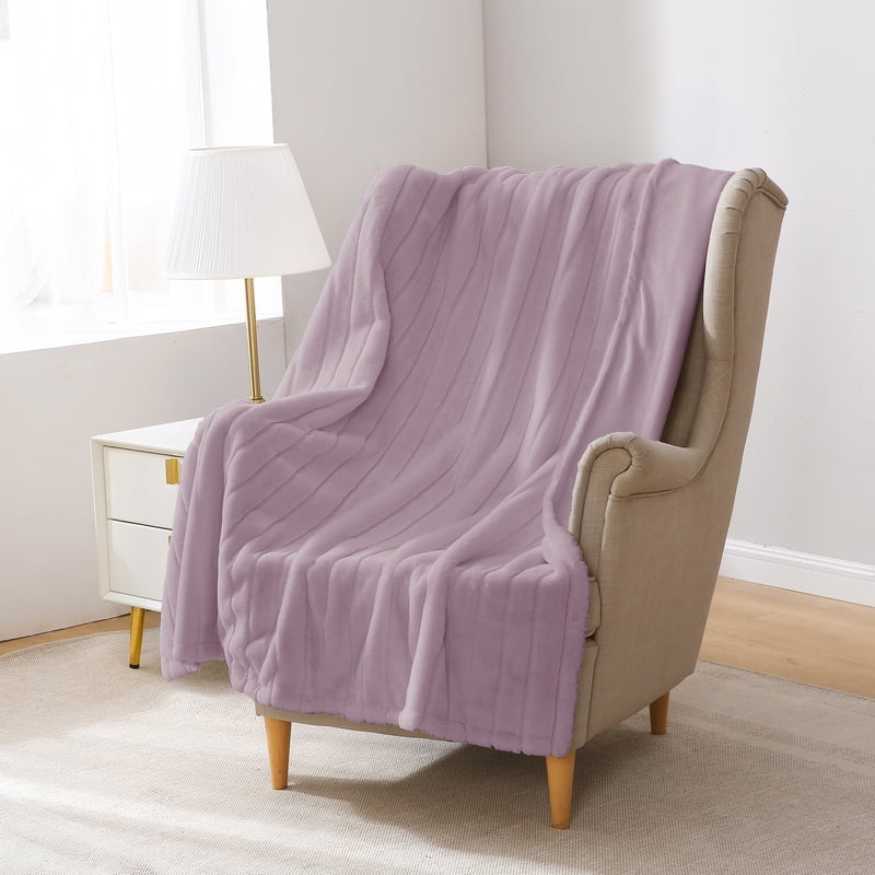Lilac Bloom Faux Fur Throw Blanket - Reversible Micro Mink 50x60 Adult Teen