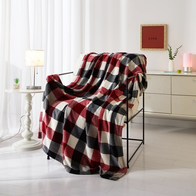 Mainstays Cozy Plush Couch Throw Blanket - Red Plaid, 50 x 60 in