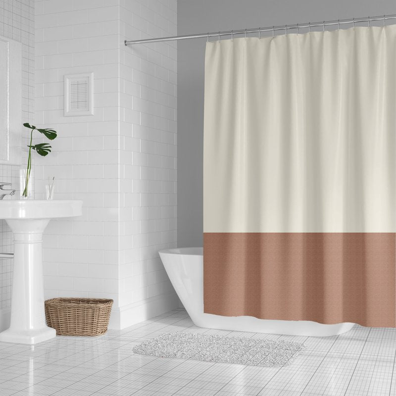 Shower Curtain - Red and Ivory Colorblock Polyester, 72 x 70 Inches - Curtain
