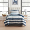 Twin-XL Bed in a Bag Set with Reversible Comforter and Sheets - Blue Stripe