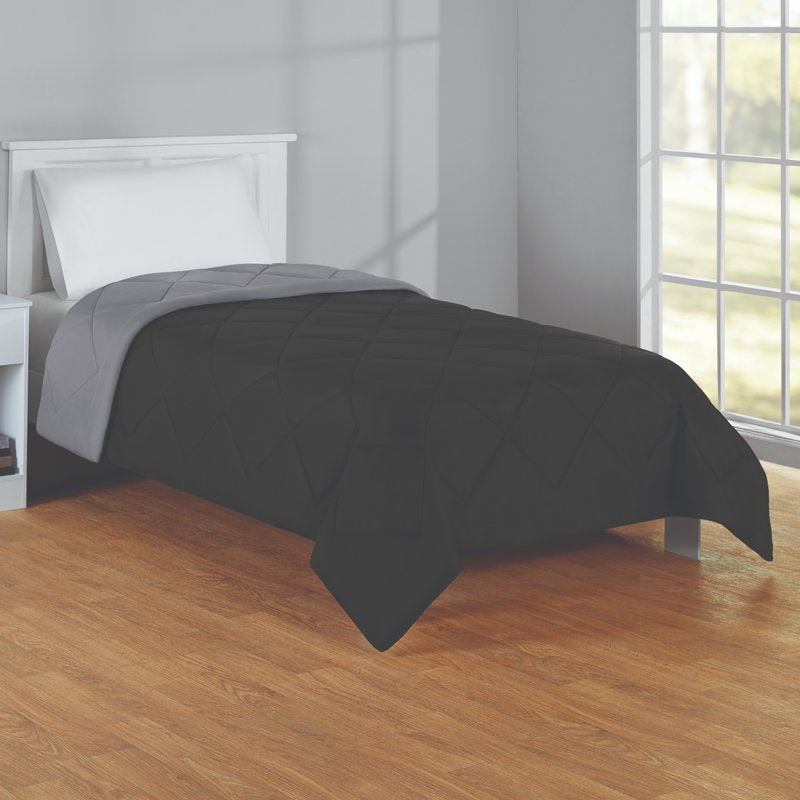 Twin-XL Reversible Microfiber Comforter - All-Season Black Bedding