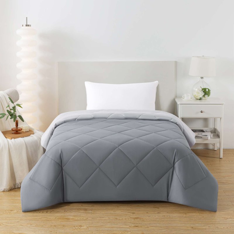 Twin XL Reversible Microfiber Comforter - All-Season Gray Bedding