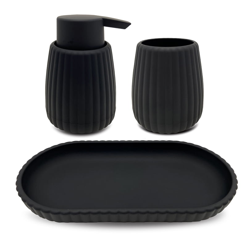 Mainstays Rubberized Plastic Ribbed 4-Piece Bathroom Accessories Set - Black
