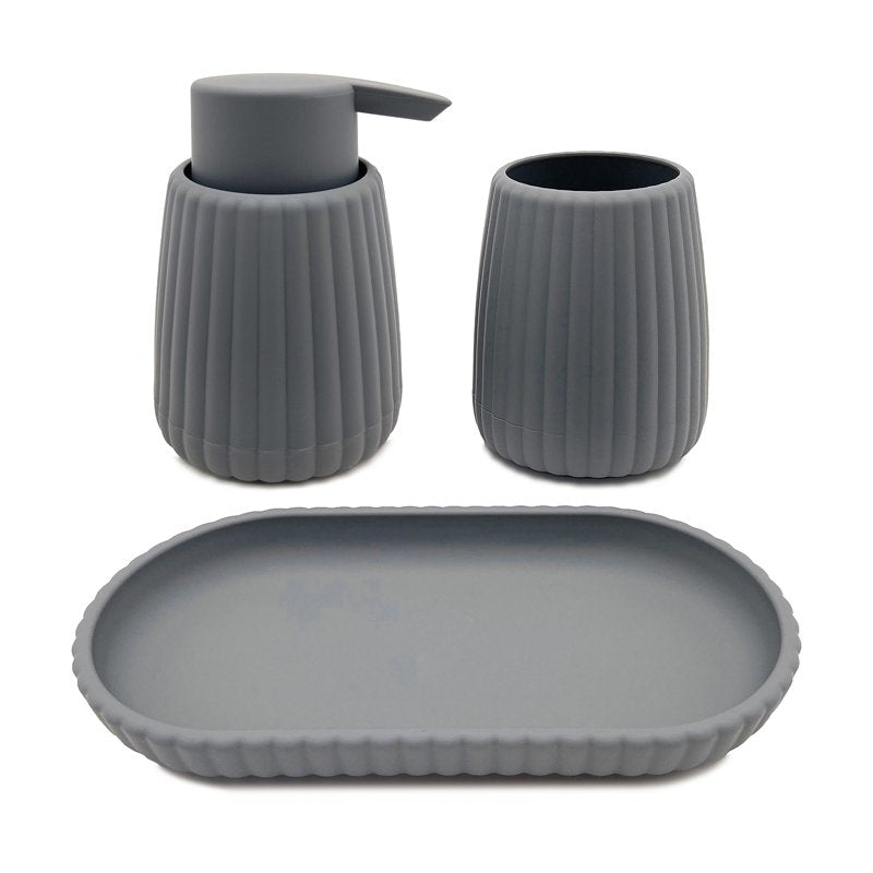 Mainstays Rubberized Plastic Ribbed Bathroom Set - Gray, 4-Piece