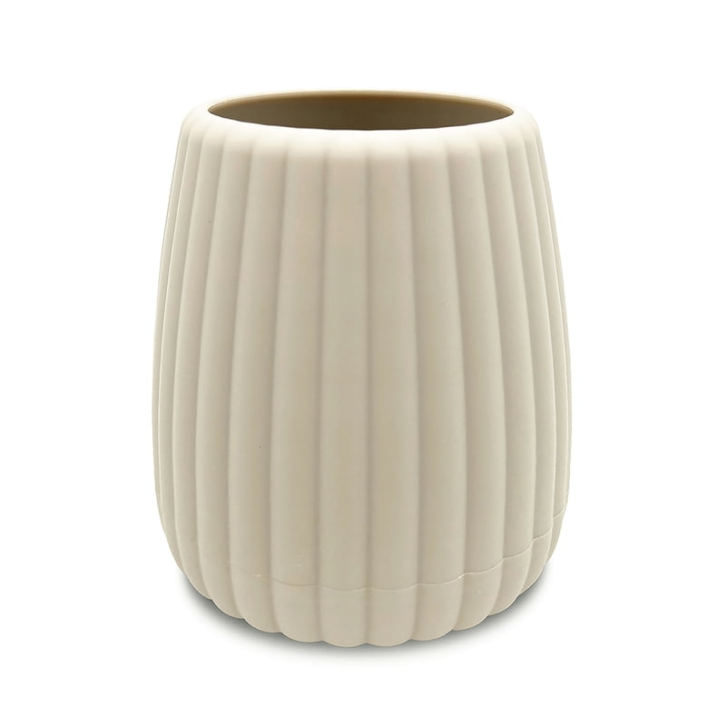 Rubberized Plastic Toothbrush Holder - Modern Ribbed Design, Beige