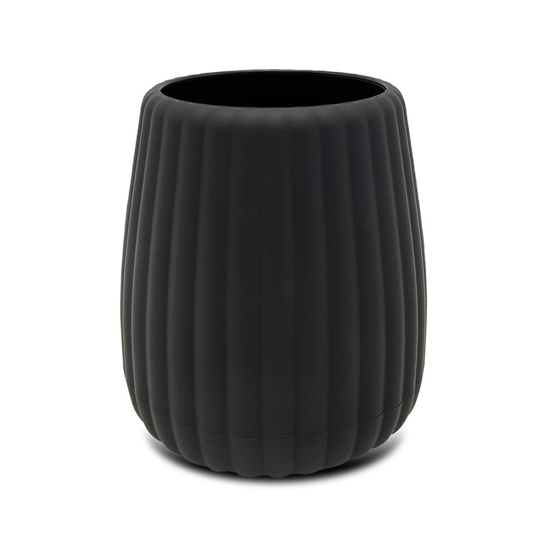 Toothbrush Holder - Black Ribbed Rubberized Plastic, Compact Bathroom Accessory
