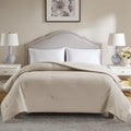 Full/Queen Seersucker Comforter - Beige All-Season Reversible Bedding