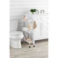 Mainstays 3-Tier Slim Rolling Bathroom Storage Cart with Hooks - White