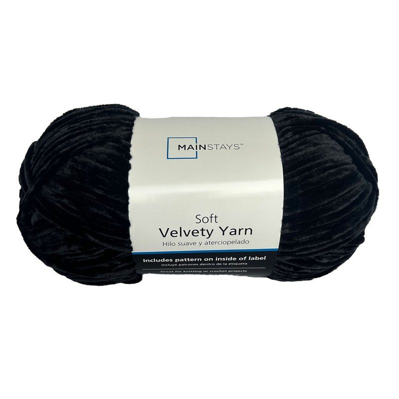 Velvety Yarn Black 315 yd for Knitting & Crocheting - Soft Polyester